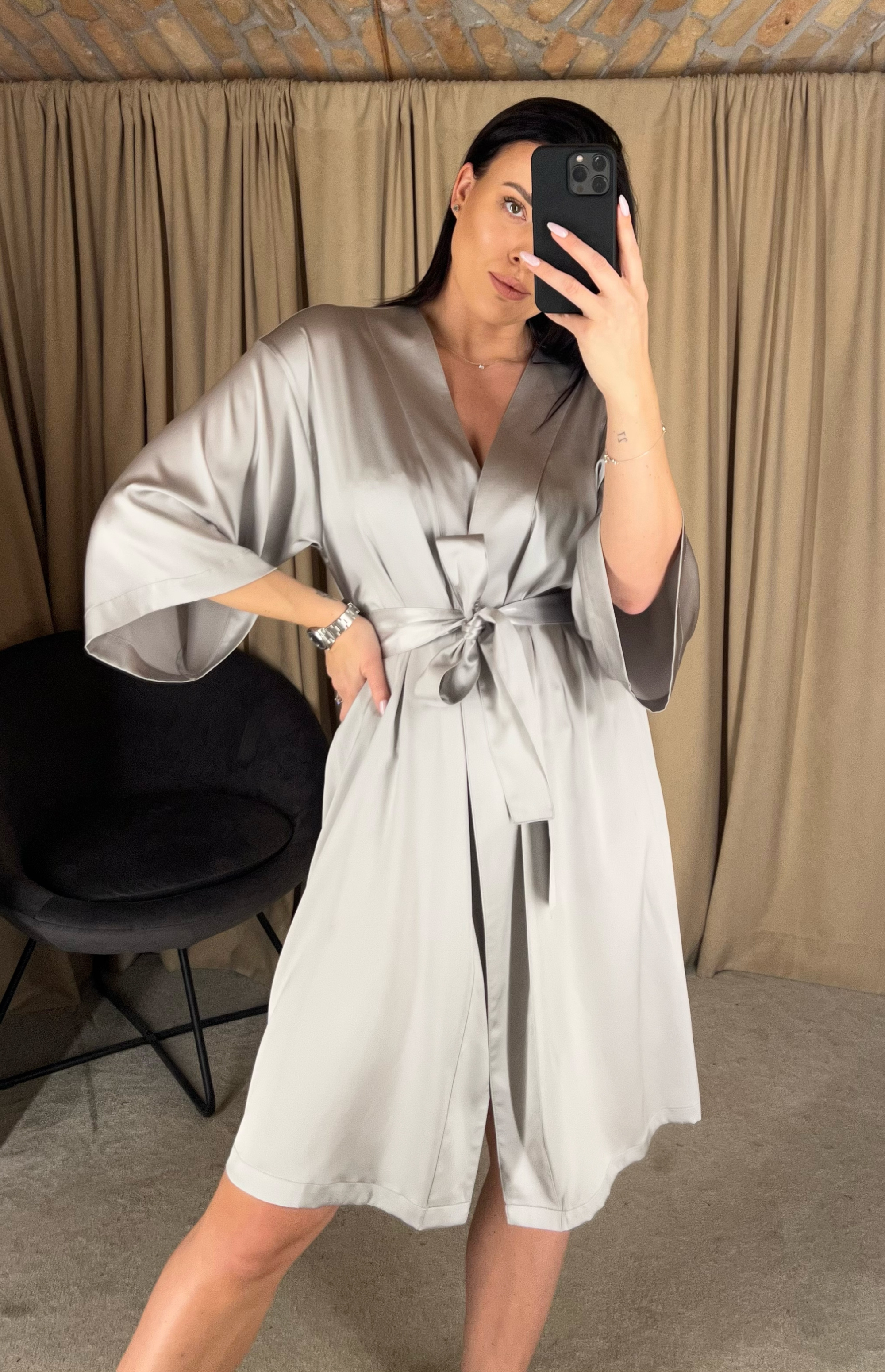 GRIGIO CORTO šilkinis kimono