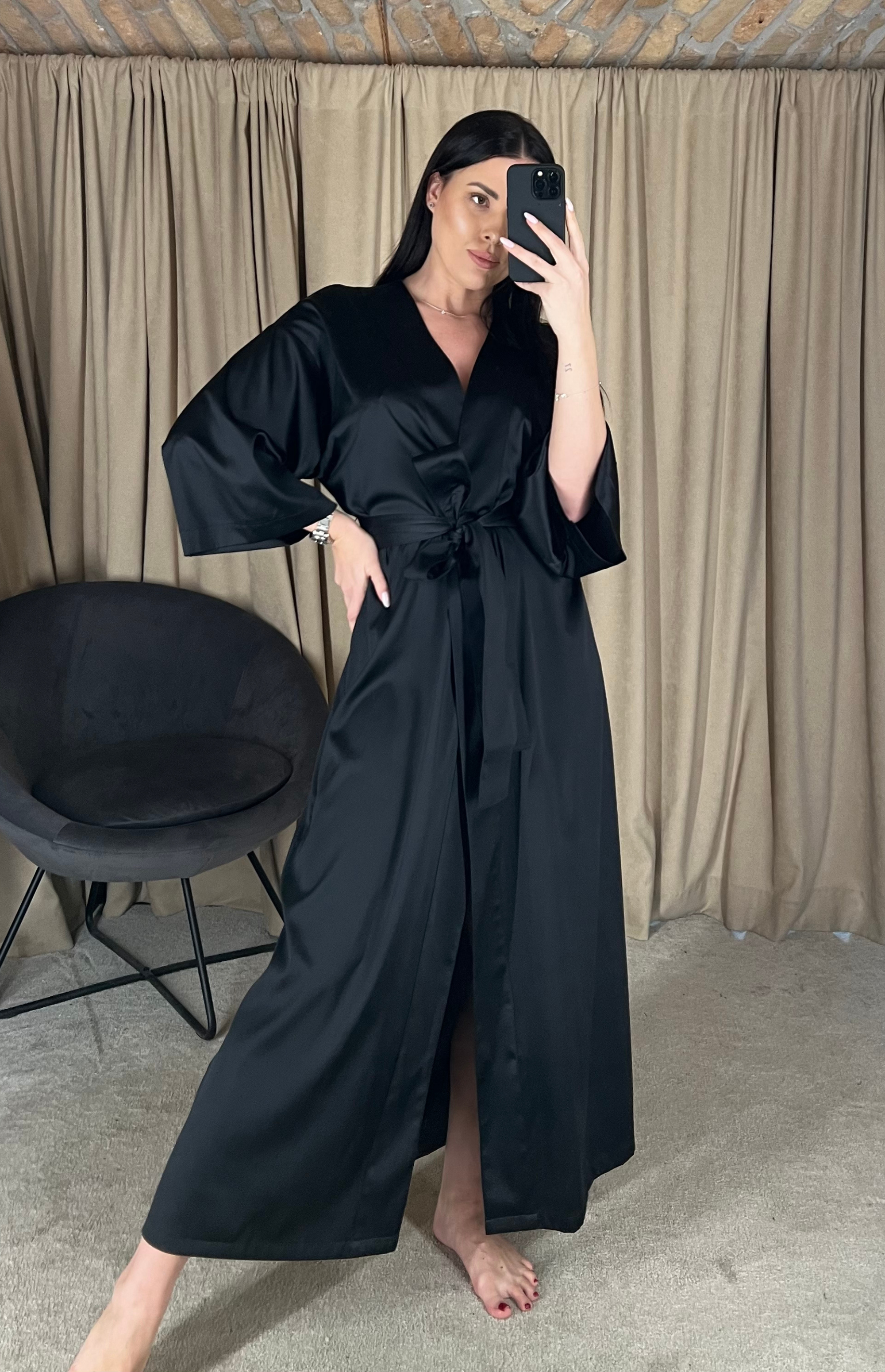 NERO LUNGO šilkinis kimono